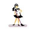 The cleaning lady cleans the room. Cartoon. Vector